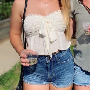 American Eagle Outfitters Women’s White Crochet Flowy Crop Top/Tube Top